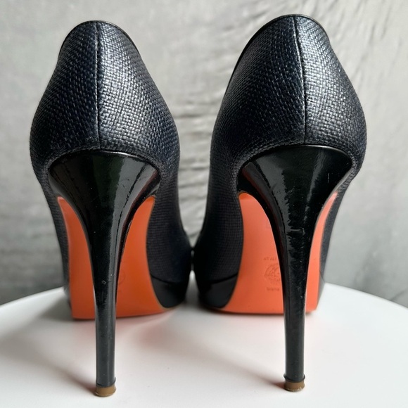 🌺VERSACE👠 Black Leather Open Toe Heels size 36 1/2 - Picture 8 of 12
